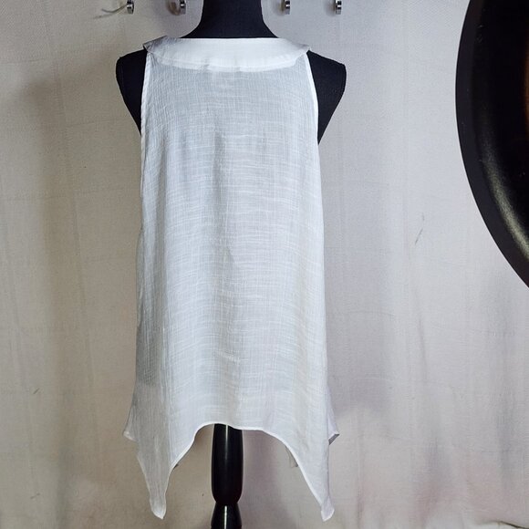 AB Studio White Handkerchief Hem Sleeveless Rayon Poly Gauze Beaded Tank Size XL - Picture 12 of 16